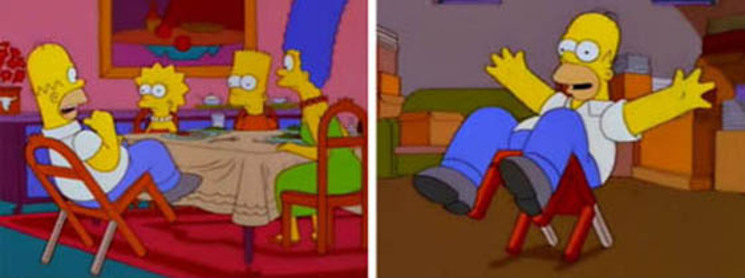 Homer Simpson in a chair with legs on the back